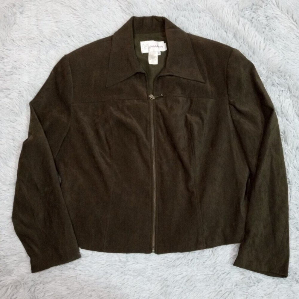 Nygard Collection Womens Jacket Blazer Green 16 Zip Shoulder Pads Classic